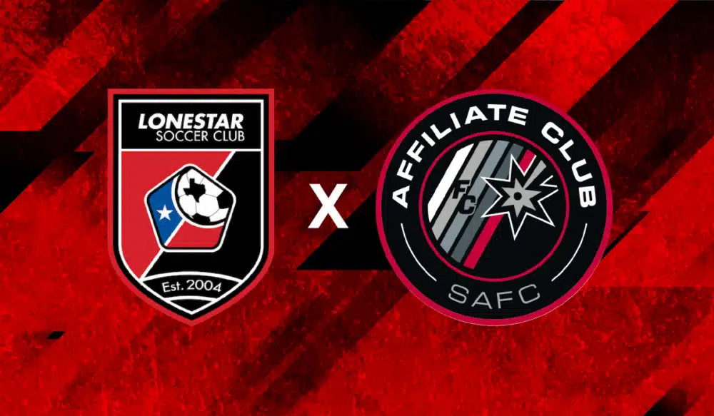Lonestar Soccer Club partners with SAFC Affiliate Club on red abstract background