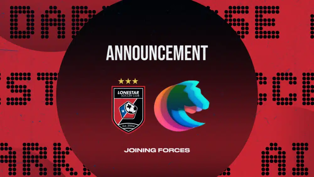 Lonestar Soccer Club partnership announcement with vibrant logo on red background