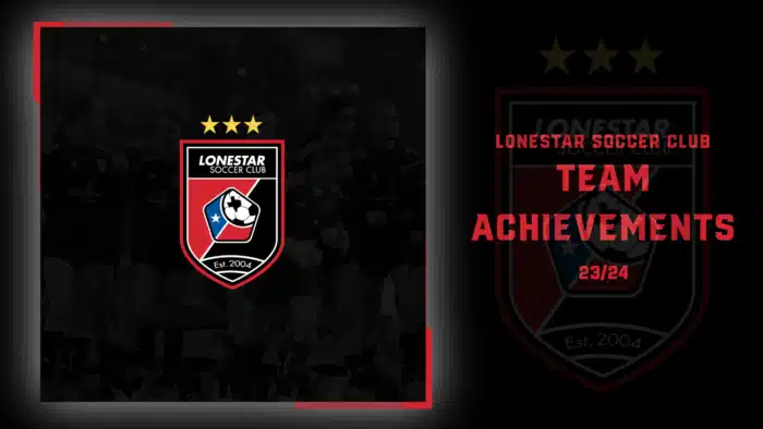 Lonestar Soccer Club team achievements graphic featuring team logo and players