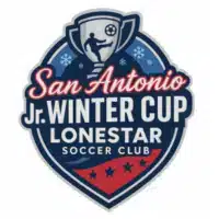San Antonio Jr Winter Cup Lonestar Soccer Club logo with trophy and stars design