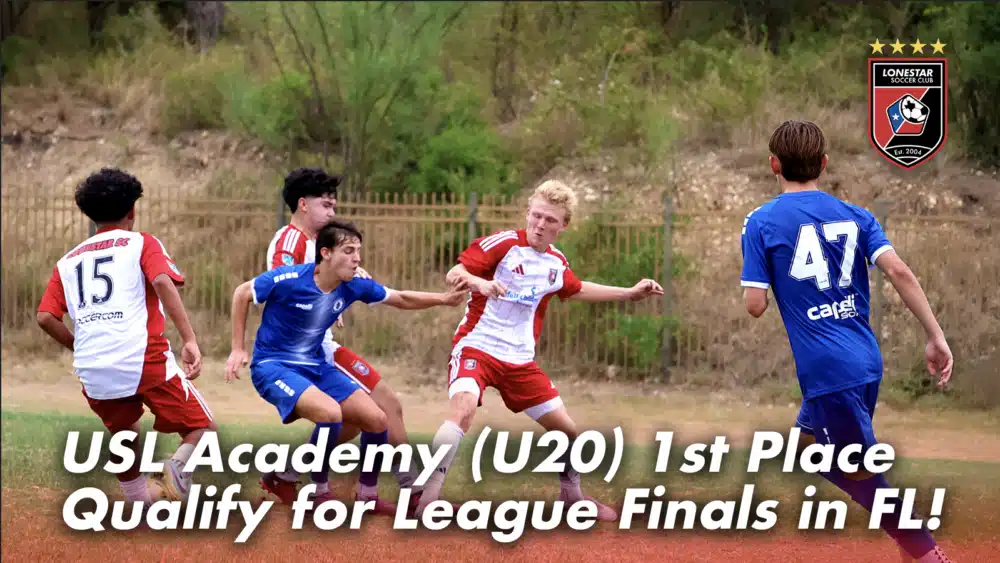 Soccer players competing on field in USL Academy U20 match for top spot to qualify for league finals in Florida